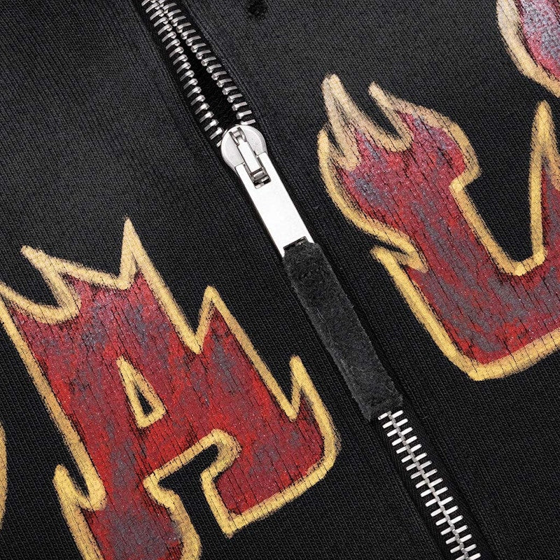 Palm Angels Logo Flames Zipped Vintage Hoodie Black/Red