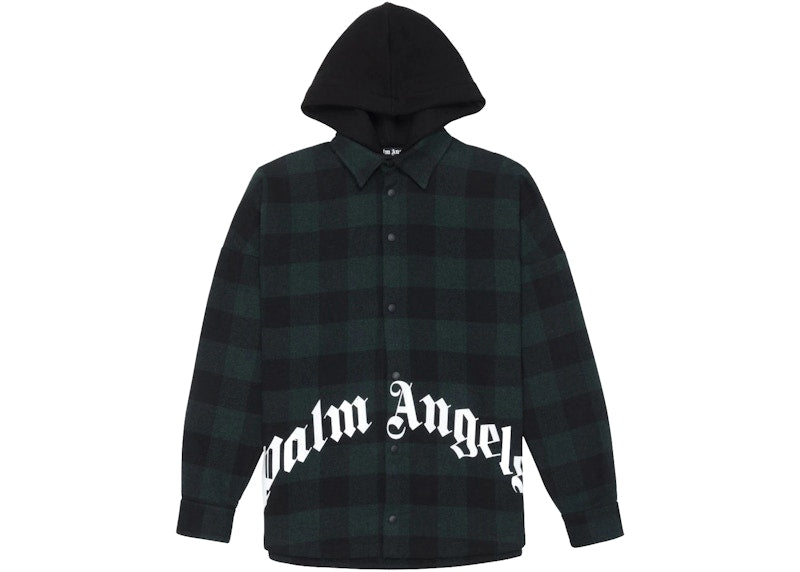 Palm Angels Logo Hooded Overshirt Forest Green