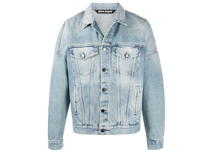 Palm Angels Logo Over Button-up Denim Jacket Light Blue