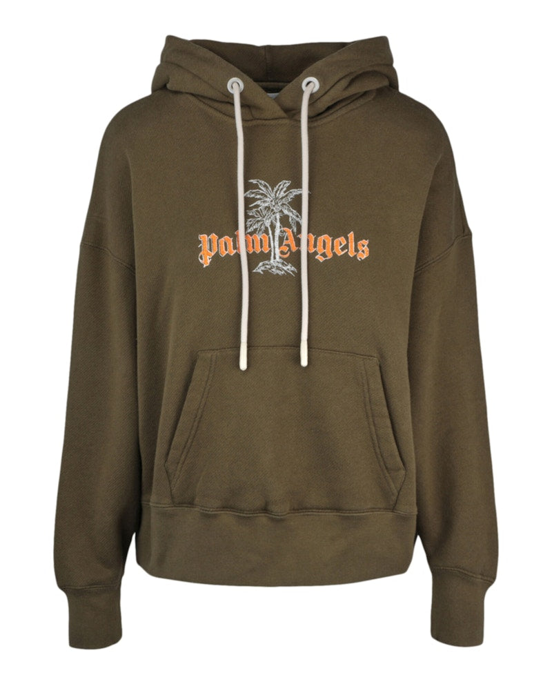 Palm Angels Logo Palm Hoodie Green
