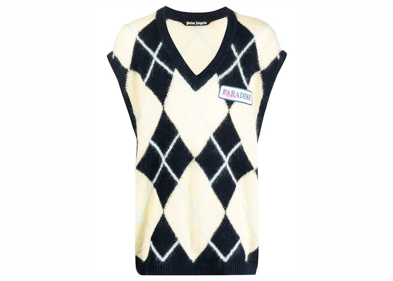 Palm Angels Logo-Patch Argyle Knitted Vest Black/Multicolor