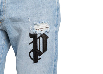 Palm Angels Logo Patches Jeans Blue