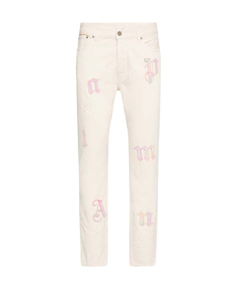 Palm Angels Logo Patches Jeans White