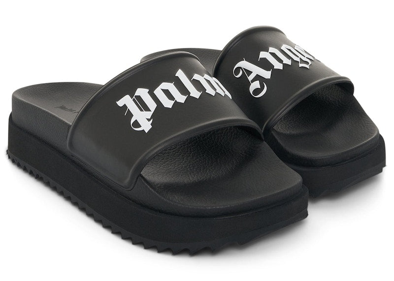 Palm Angels Logo Platform Slides Black White (Women's)