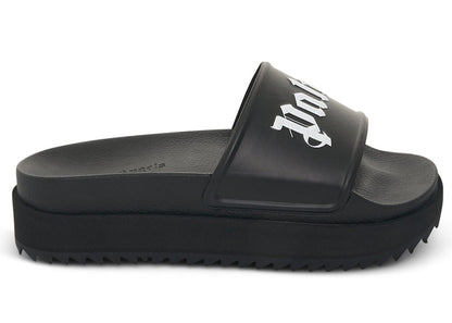 Palm Angels Logo Platform Slides Black White (Women's)
