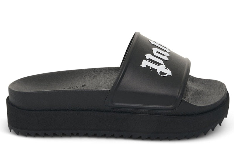 Palm Angels Logo Platform Slides Black White (Women's)