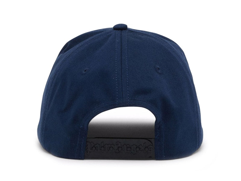 Palm Angels Logo-Print Cotton Snapback Cap Navy Blue/White