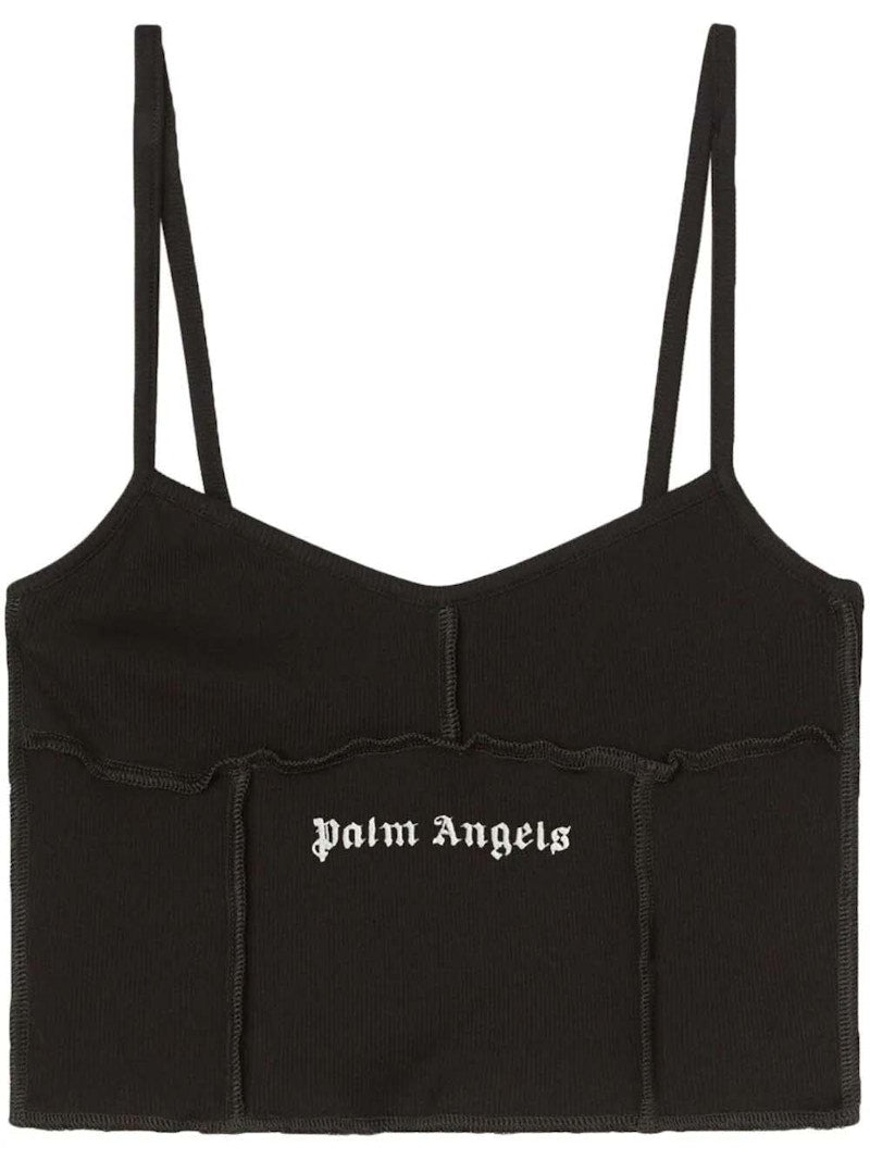 Palm Angels Logo-Print Crop Top Black/White