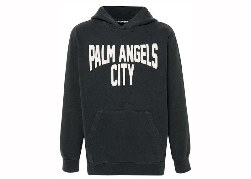 Palm Angels Logo-Print Hoodie Dark Grey