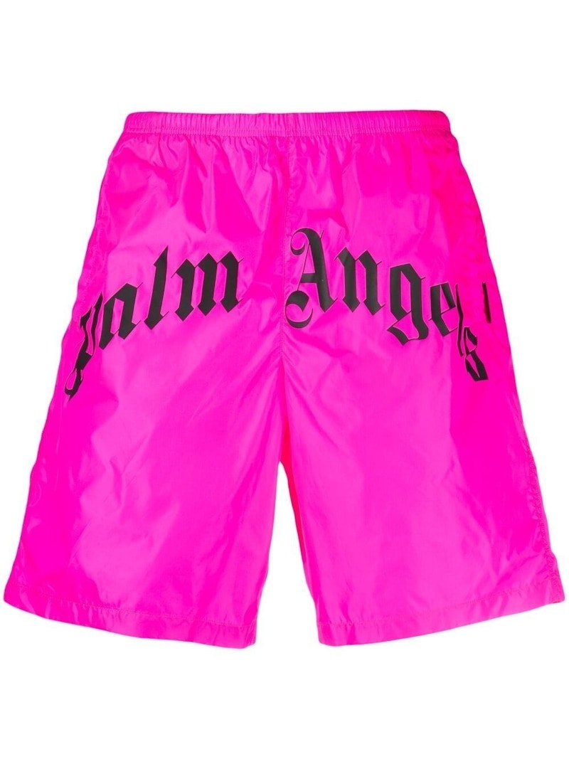 Palm Angels Logo Print Swimming Shorts Hot Pink
