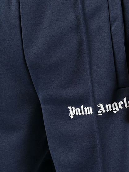 Palm Angels Logo Print Track Shorts Navy Blue/White