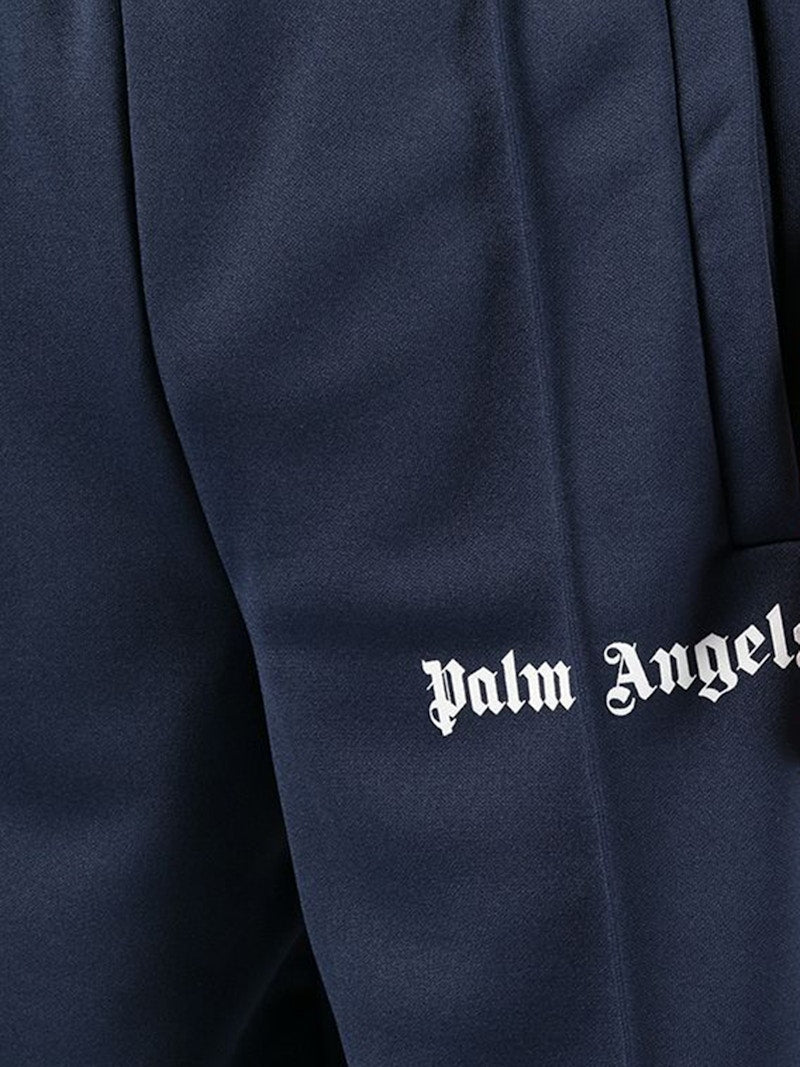Palm Angels Logo Print Track Shorts Navy Blue/White