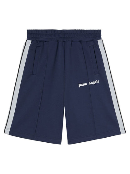 Palm Angels Logo Print Track Shorts Navy Blue/White