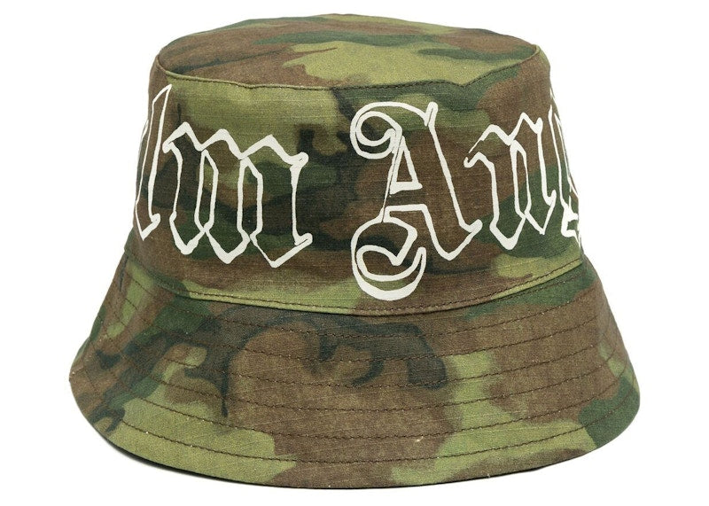 Palm Angels Logo-print Camouflage Bucket Hat Green