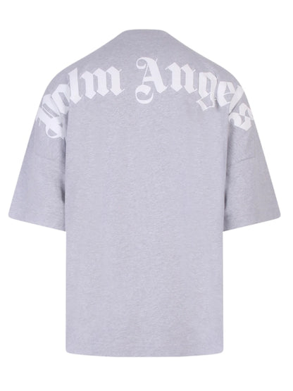Palm Angels Mock Neck Logo T-Shirt Grey/White