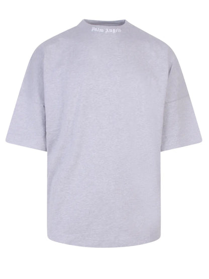 Palm Angels Mock Neck Logo T-Shirt Grey/White