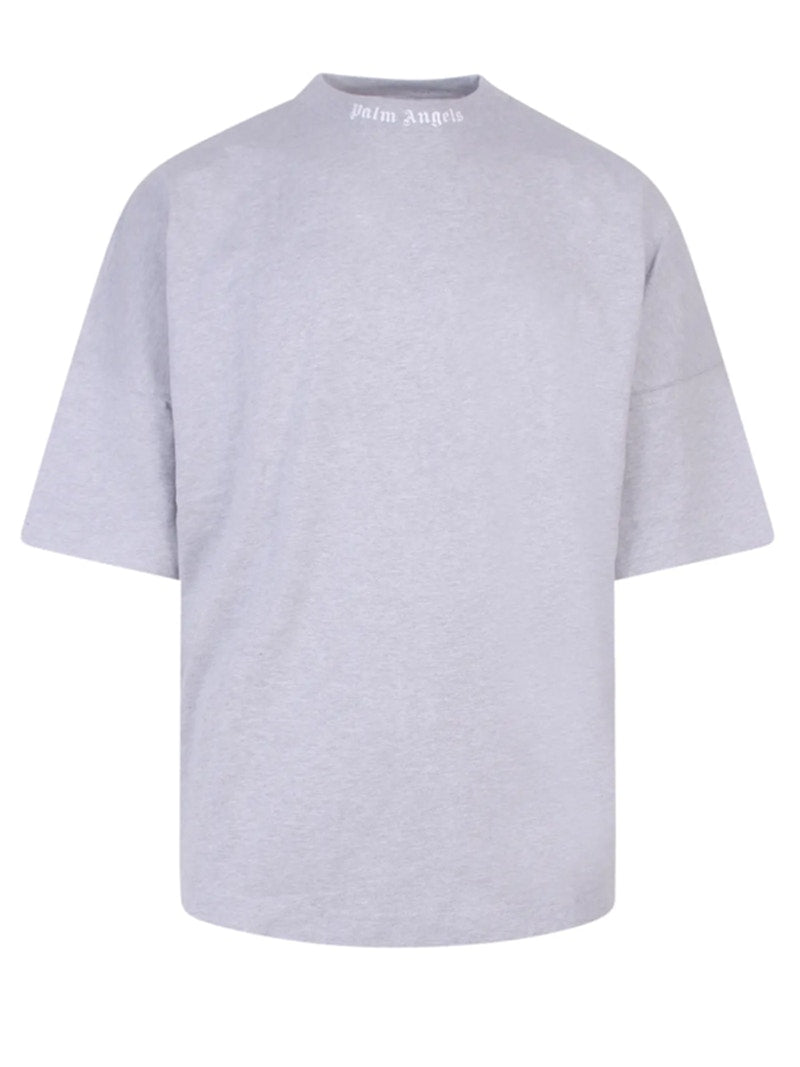 Palm Angels Mock Neck Logo T-Shirt Grey/White