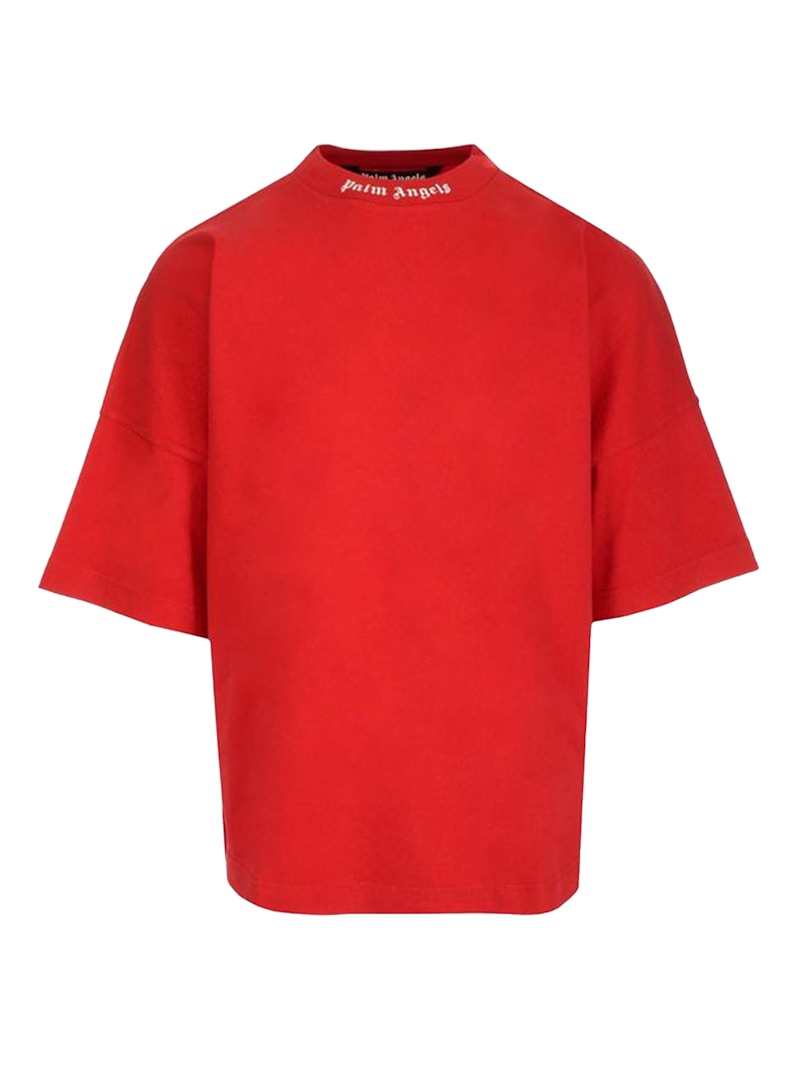 Palm Angels Mock Neck Logo T-Shirt Red/White