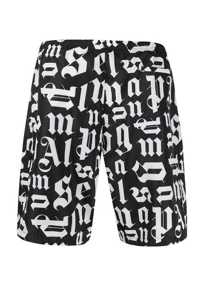 Palm Angels Monogram Print Swim Shorts Black White