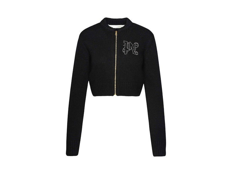 Palm Angels Monogram Stud Zip Sweater Black