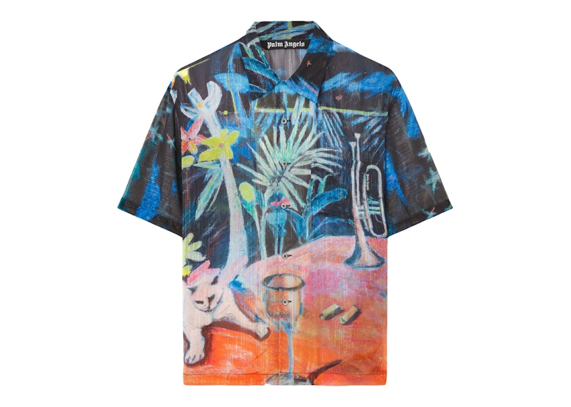Palm Angels Oil On Canvas Button-Up Bowling Shirt Black/multicolour