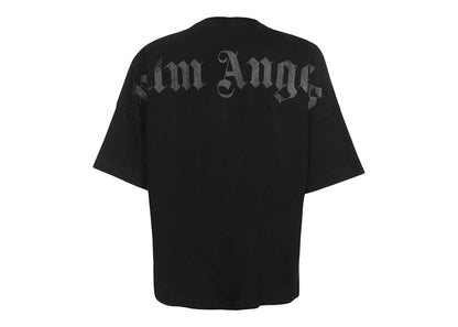 Palm Angels Oversized Mock Neck Glitter Logo T-Shirt Black/Black