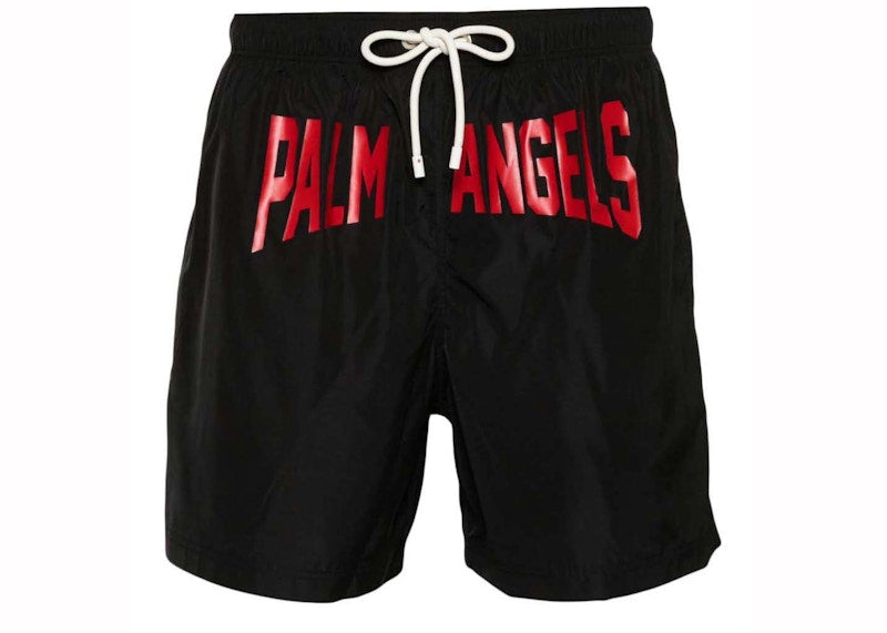 Palm Angels PA City Logo-Print Swim Shorts Black/Bright Red