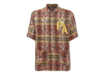 Palm Angels PA Logo Plaid Bowling Shirt Burgundy/Yellow/Multi