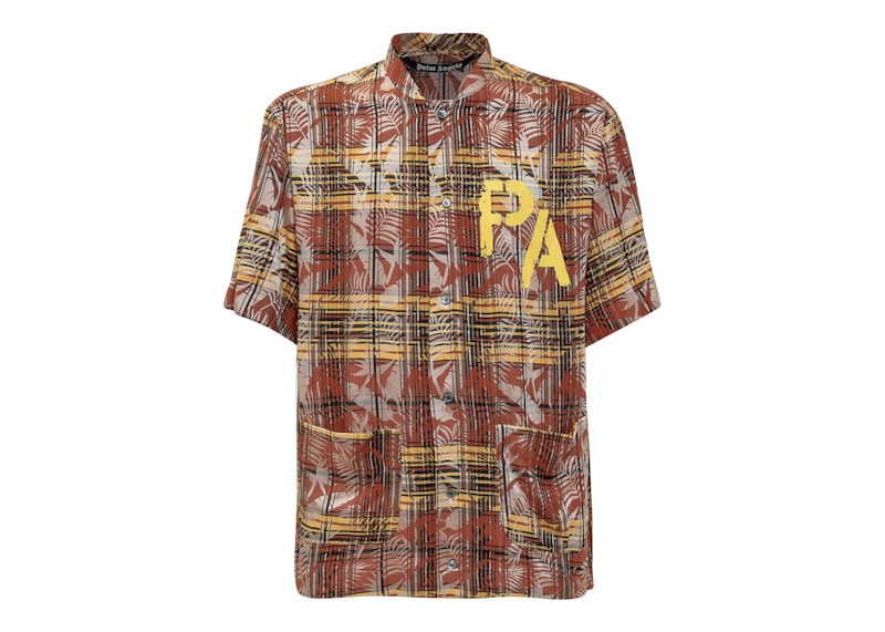 Palm Angels PA Logo Plaid Bowling Shirt Burgundy/Yellow/Multi