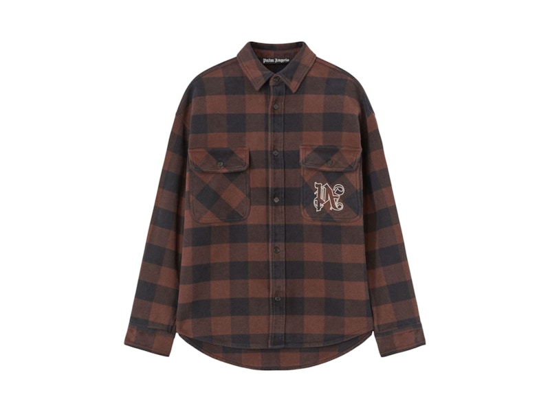 Palm Angels PA Monogram Check Over Shirt Brown