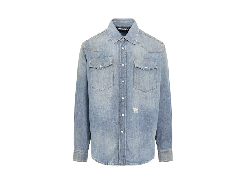 Palm Angels PA Monogram Denim Shirt Blue