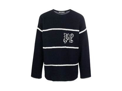Palm Angels PA Monogram Striped Sweater Blue
