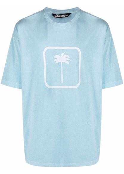 Palm Angels PXP Tonal Palm Tree Print T-Shirt Turquoise White