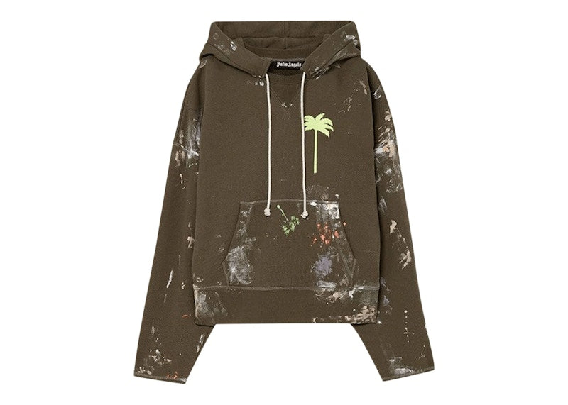 Palm Angels Painted Raw Cut Hoodie Green