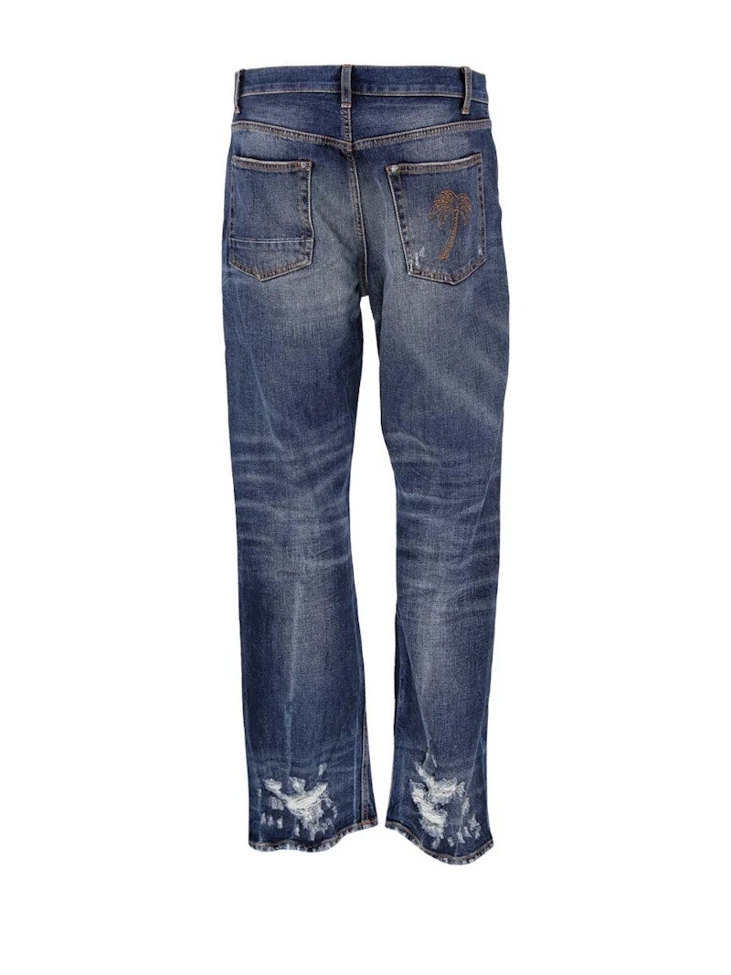 Palm Angels Palm Logo Straight Fit Jeans Blue
