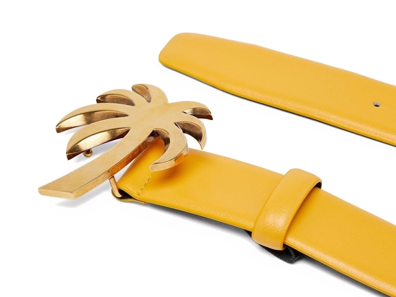 Palm Angels Palm Tree Buckle Leather Belt Yellow/Gold-tone