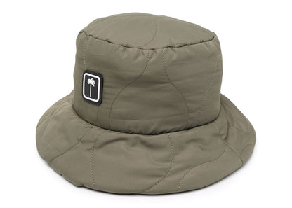 Palm Angels Patch Logo Quilted Bucket Hat Military White
