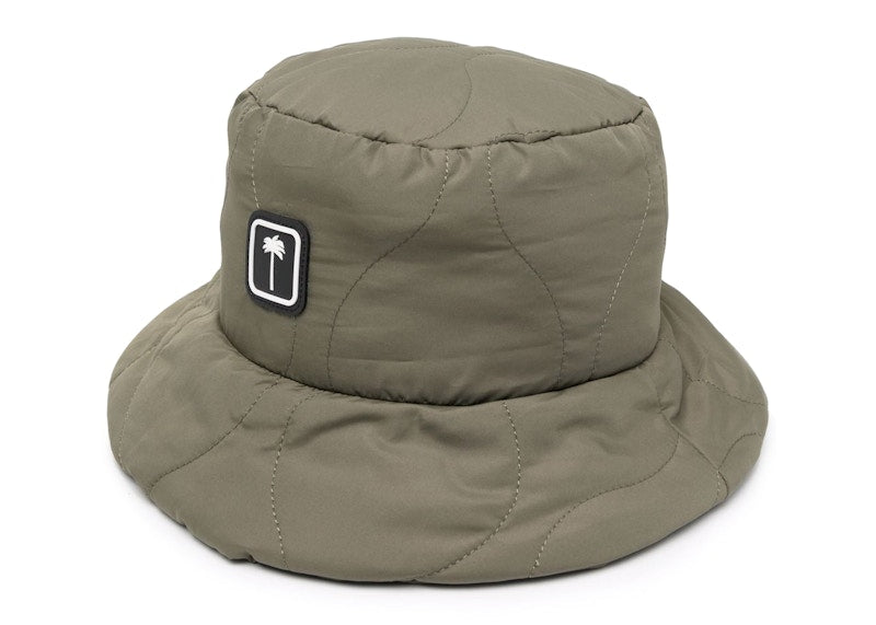 Palm Angels Patch Logo Quilted Bucket Hat Military White