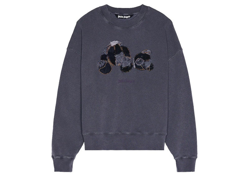 Palm Angels Patchwork Rippled Bear Crewneck Indigo Light
