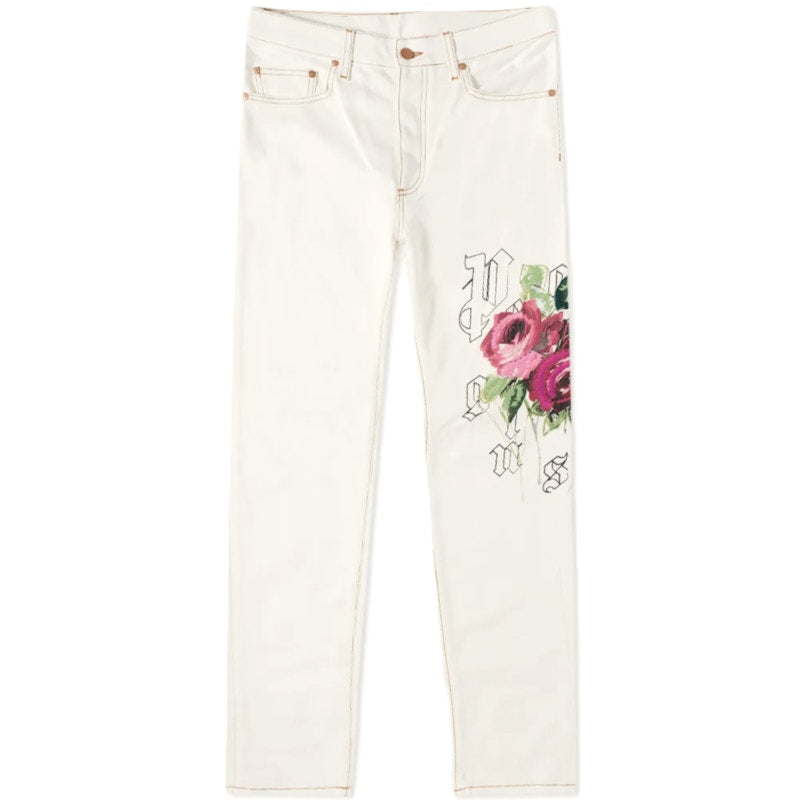 Palm Angels Rose 5 Poket Jeans White