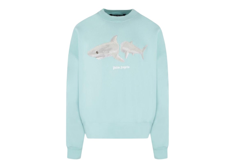 Palm Angels Shark Crewneck Sweater Light Blue/White