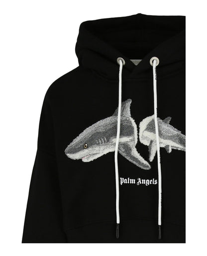 Palm Angels Shark Cropped Hoodie Black/White
