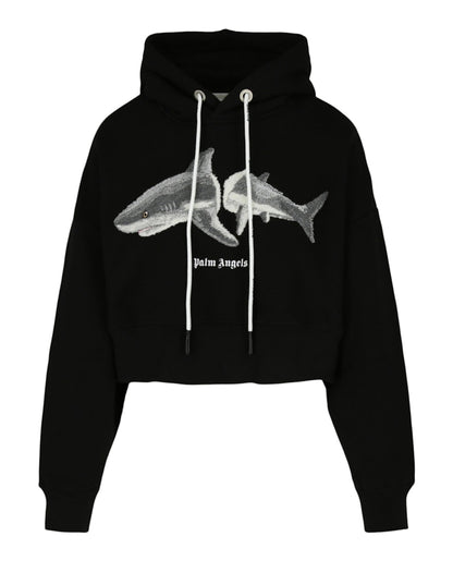 Palm Angels Shark Cropped Hoodie Black/White
