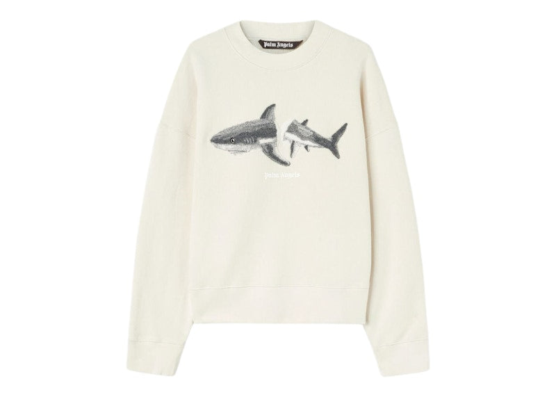 Palm Angels Shark Wool Knit Crewneck Butter/Grey