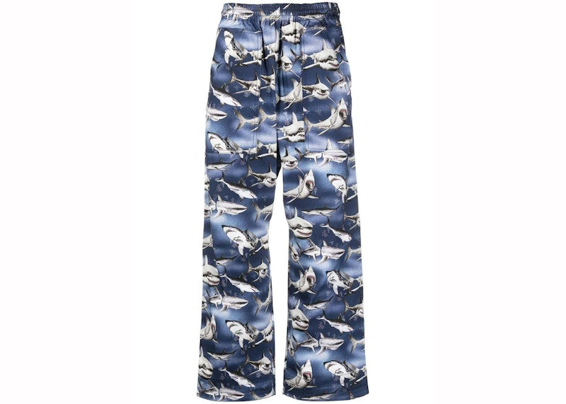 Palm Angels Sharks Easy Wide-Leg Trousers Blue
