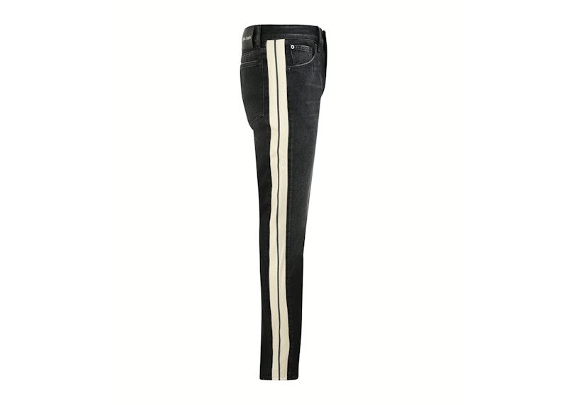 Palm Angels Side Striped Straight Fit Jeans Black/White