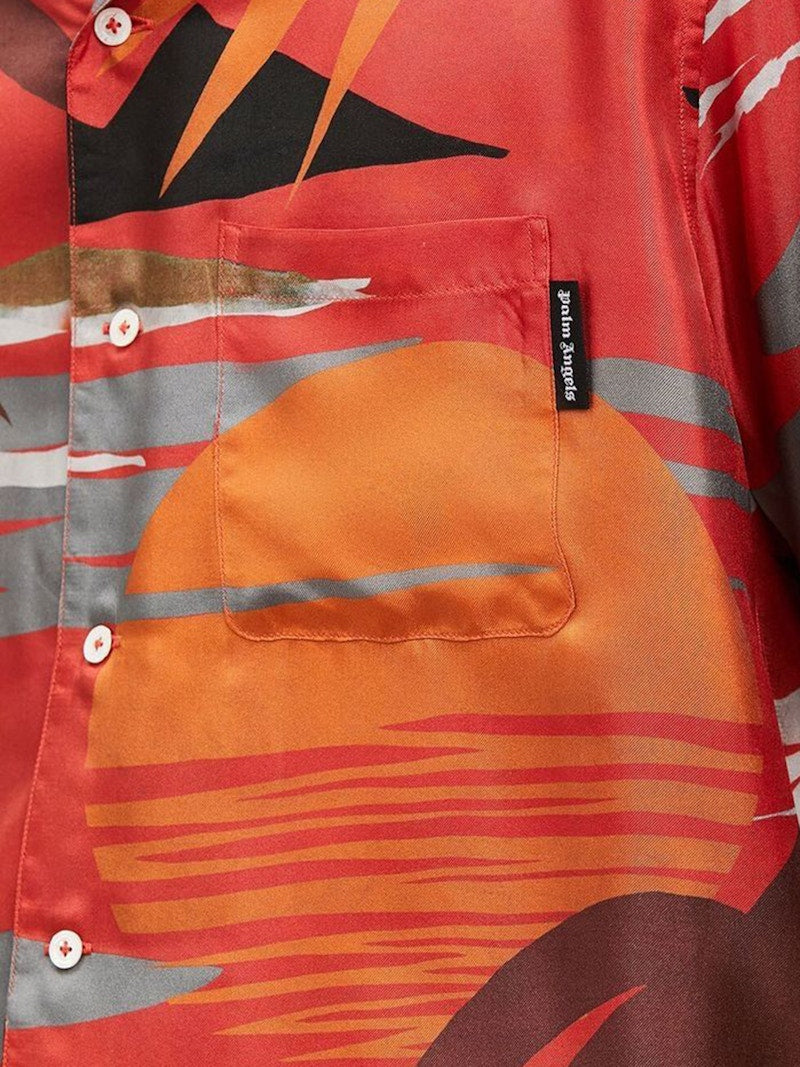 Palm Angels Silk Hawaiian Bowling Shirt Red/Multi