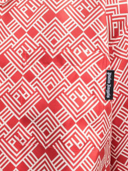 Palm Angels Silk Monogram Bowling Shirt Red/Off White