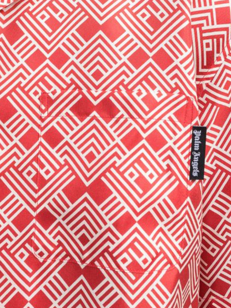 Palm Angels Silk Monogram Bowling Shirt Red/Off White
