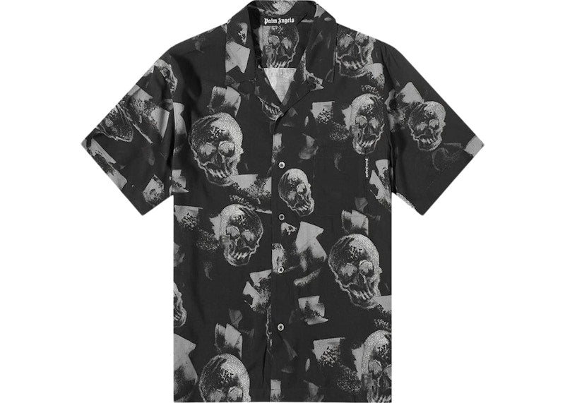 Palm Angels Skull Print Bowling Shirt Black
